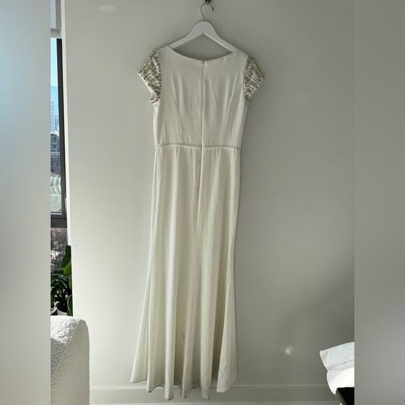 MAC DUGGAL White Bateau Neck Cap Sleeve Maxi Dress 10 - Picture 9 of 10